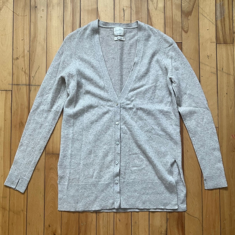 Lara Knit Womens 100% Cashmere V-Neck Cardigan Sweater Heather Beige Medium